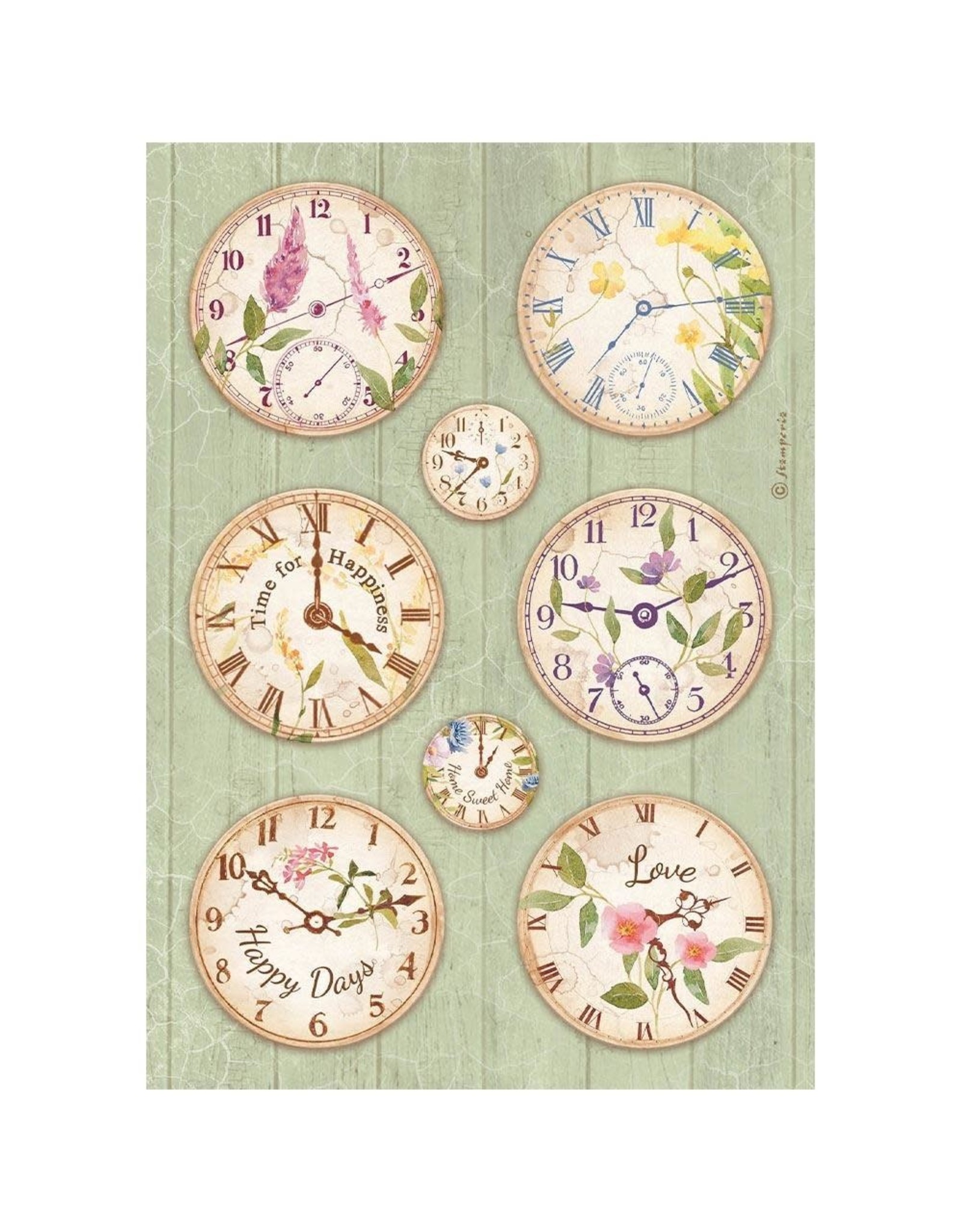 STAMPERIA STAMPERIA VICKY PAPAIOANNOU CREATE HAPPINESS WELCOME HOME CLOCKS RICE PAPER DECOUPAGE 21X29.7CM