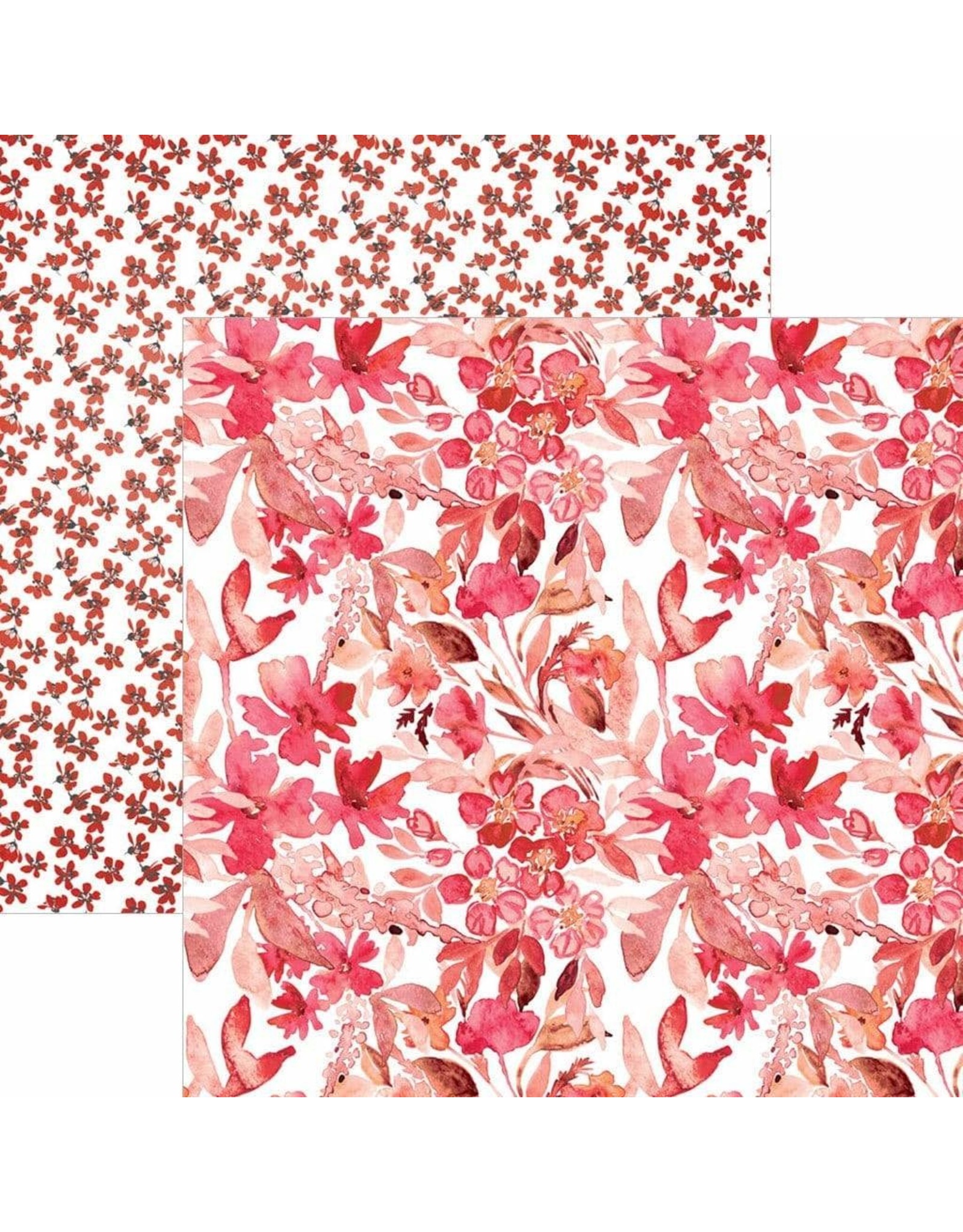 PAPER HOUSE PRODUCTIONS PAPER HOUSE RED WATERCOLOR FLORAL 12X12 CARDSTOCK