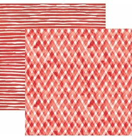PAPER HOUSE PRODUCTIONS PAPER HOUSE RED WATERCOLOR PLAID/STRIPES 12X12 CARDSTOCK
