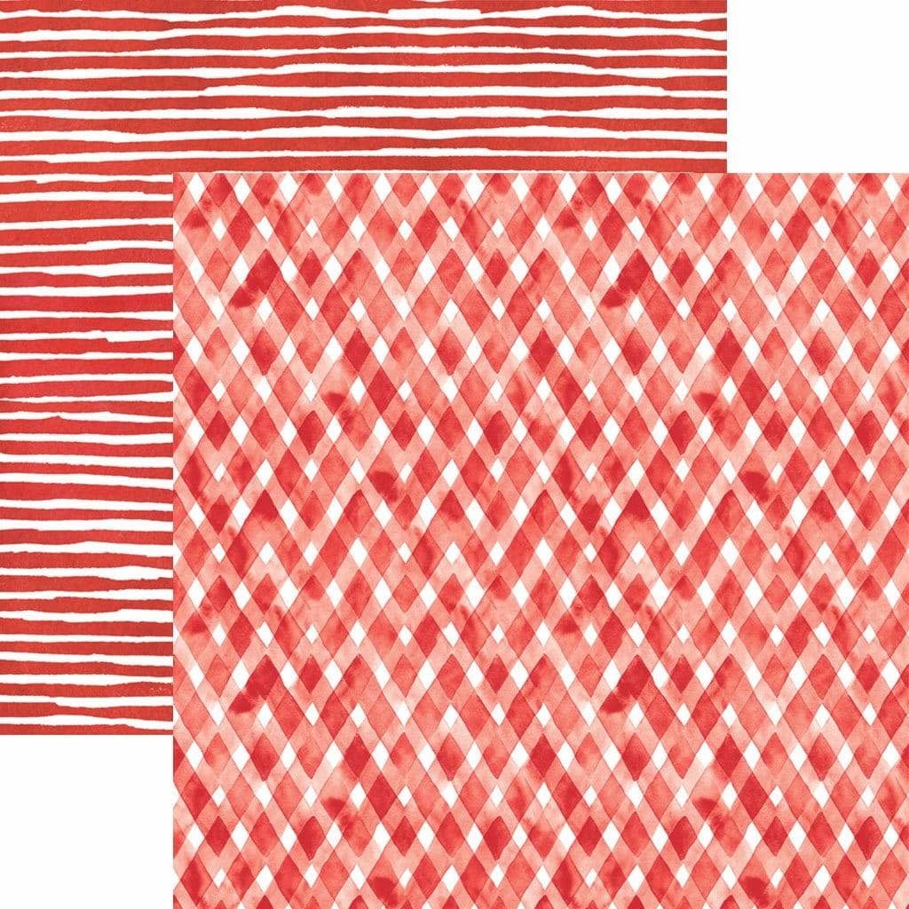 PAPER HOUSE PRODUCTIONS PAPER HOUSE RED WATERCOLOR PLAID/STRIPES 12X12 CARDSTOCK