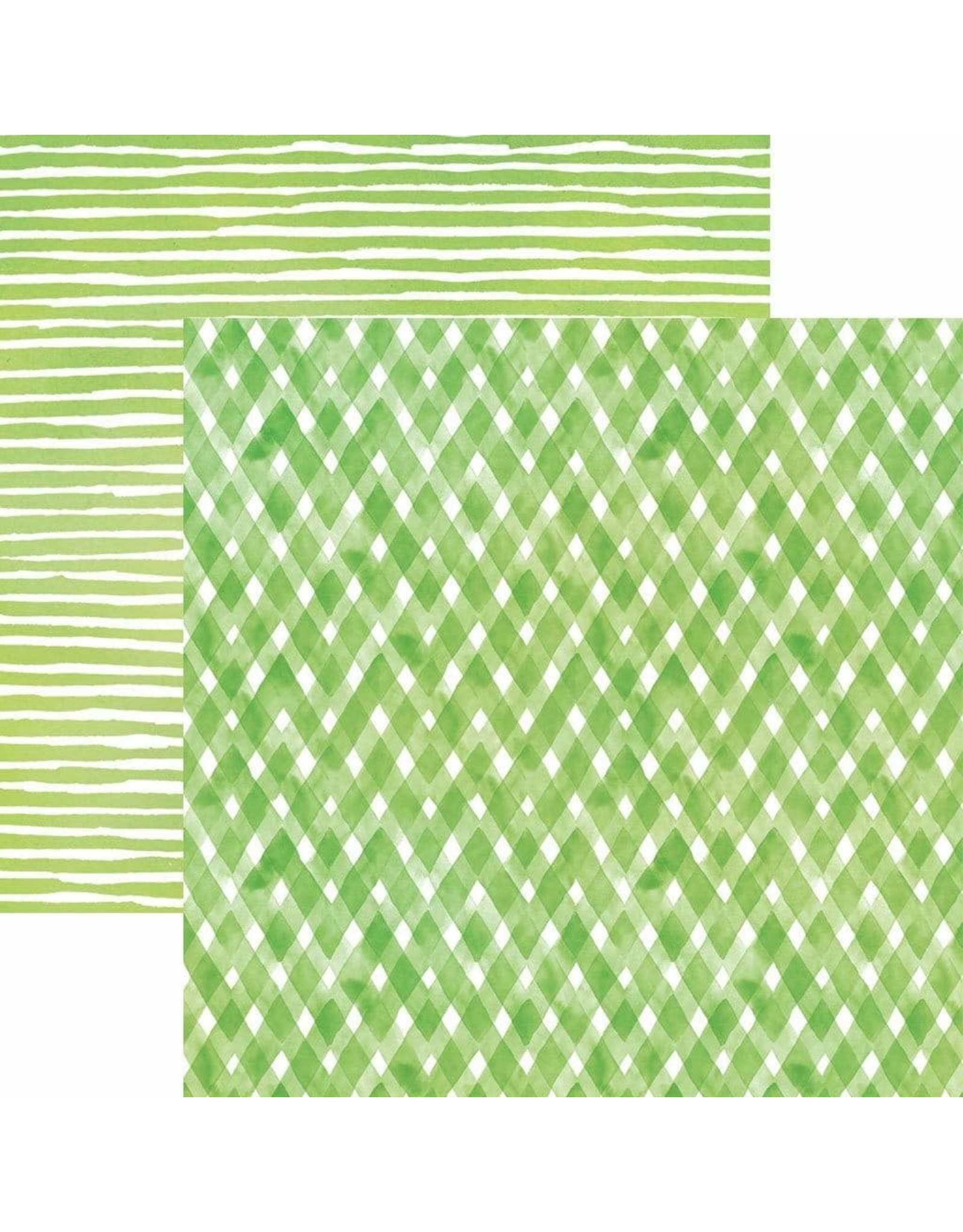 PAPER HOUSE PRODUCTIONS PAPER HOUSE GREEN WATERCOLOR PLAID/STRIPES 12X12 CARDSTOCK