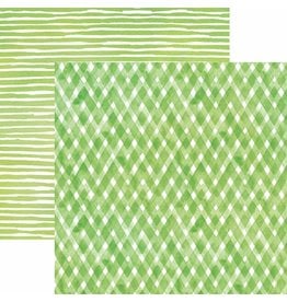 PAPER HOUSE PRODUCTIONS PAPER HOUSE GREEN WATERCOLOR PLAID/STRIPES 12X12 CARDSTOCK
