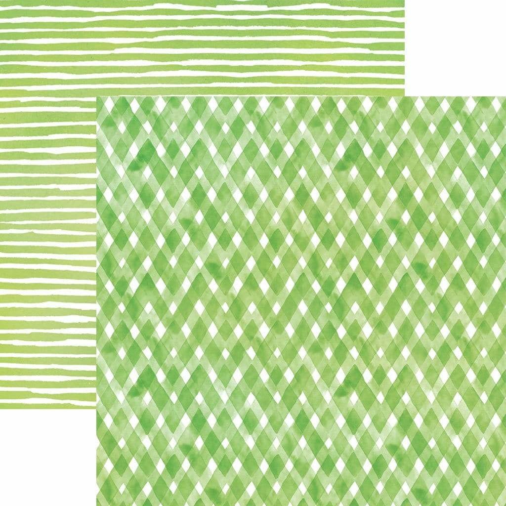 PAPER HOUSE PRODUCTIONS PAPER HOUSE GREEN WATERCOLOR PLAID/STRIPES 12X12 CARDSTOCK