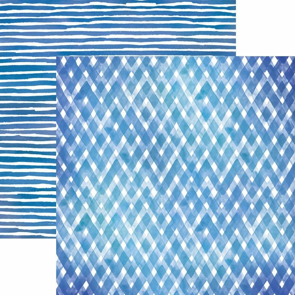 PAPER HOUSE PRODUCTIONS PAPER HOUSE BLUE WATERCOLOR PLAID/STRIPES 12X12 CARDSTOCK