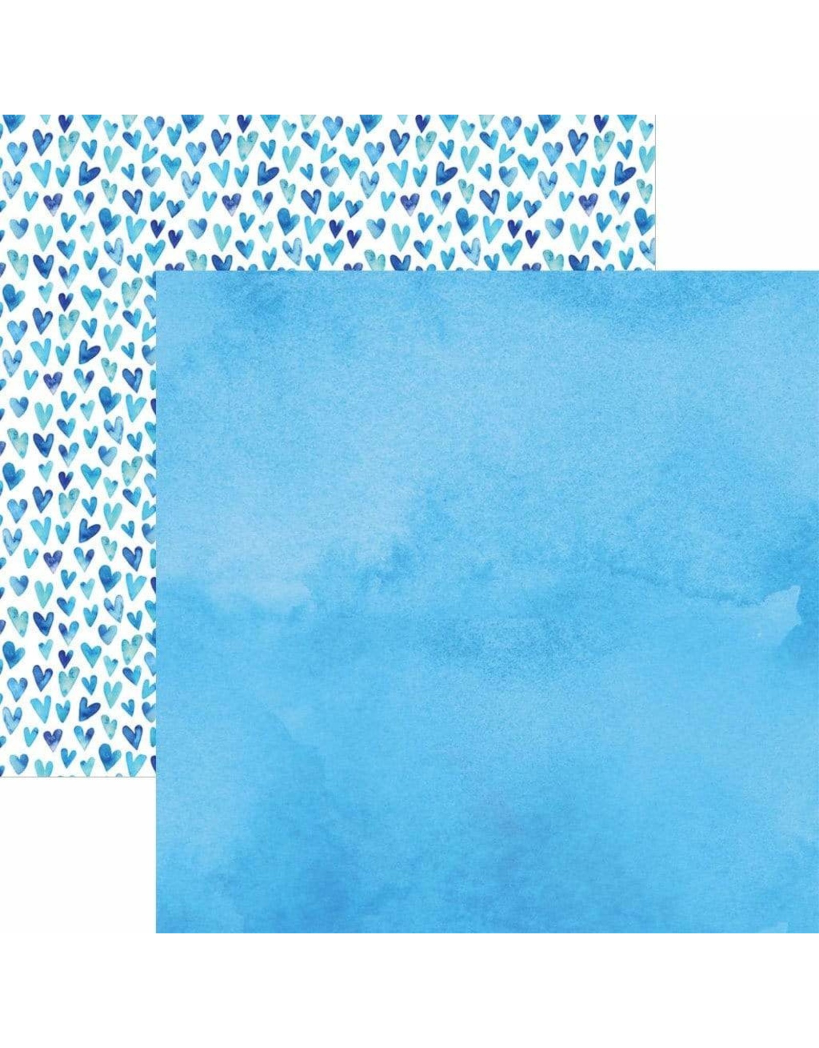 PAPER HOUSE PRODUCTIONS PAPER HOUSE BRIGHT BLUE WATERCOLOR HEARTS 12X12 CARDSTOCK