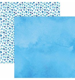 PAPER HOUSE PRODUCTIONS PAPER HOUSE BRIGHT BLUE WATERCOLOR HEARTS 12X12 CARDSTOCK