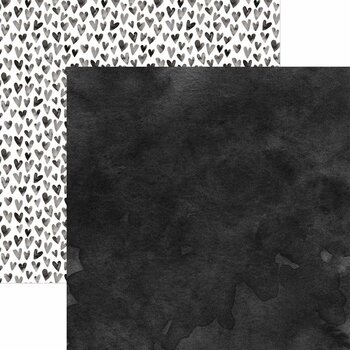 PAPER HOUSE PRODUCTIONS PAPER HOUSE BLACK WATERCOLOR HEARTS 12X12 CARDSTOCK
