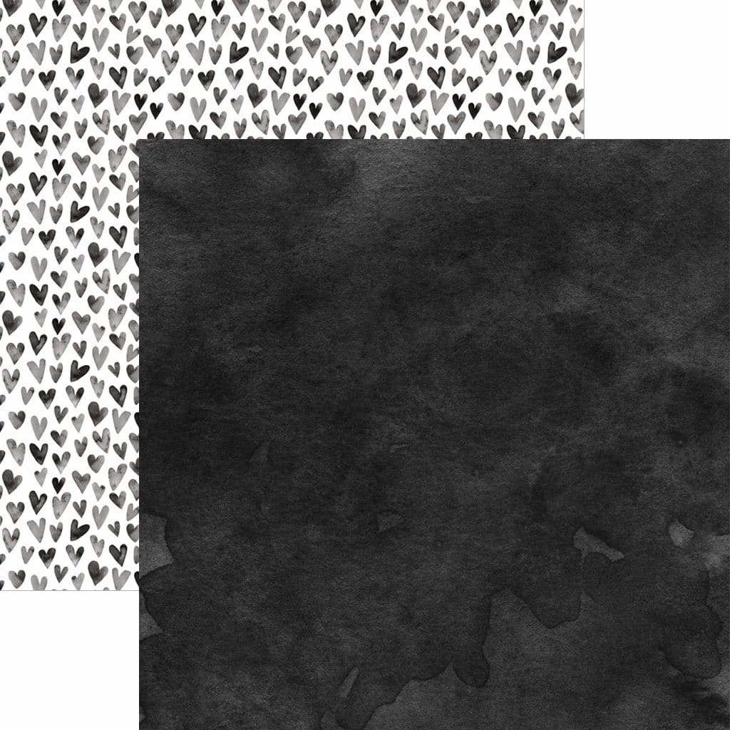 PAPER HOUSE PRODUCTIONS PAPER HOUSE BLACK WATERCOLOR HEARTS 12X12 CARDSTOCK