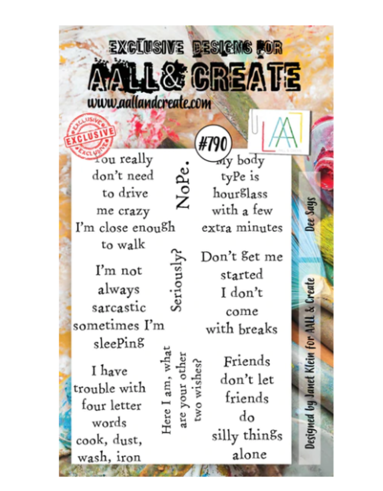 AALL & CREATE AALL & CREATE JANET KLEIN #790 DEE SAYS A6 ACRYLIC STAMP SET