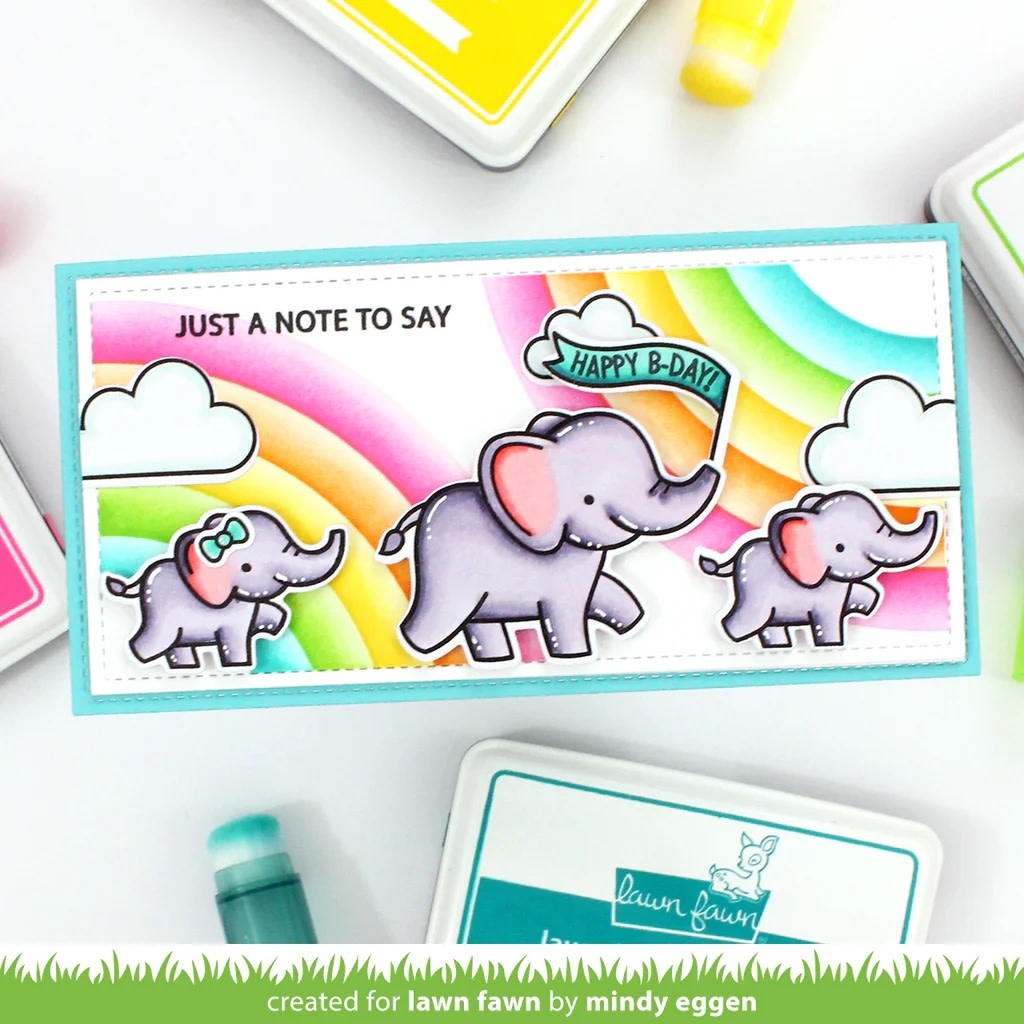 LAWN FAWN LAWN FAWN LAWN CLIPPINGS CORNER RAINBOW 6x6 STENCIL SET 2/PK