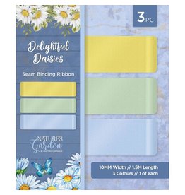 CRAFTERS COMPANION CRAFTERS COMPANION NATURE'S GARDEN DELIGHTFUL DAISIES COLLECTION SEAM BINDING RIBBONS 3/PK