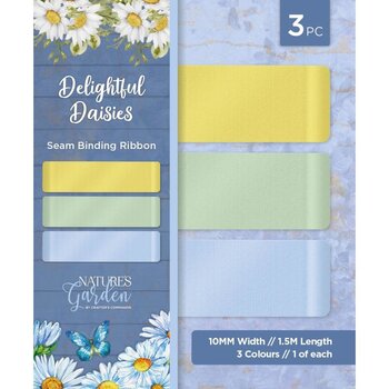 CRAFTERS COMPANION CRAFTERS COMPANION NATURE'S GARDEN DELIGHTFUL DAISIES COLLECTION SEAM BINDING RIBBONS3/PK