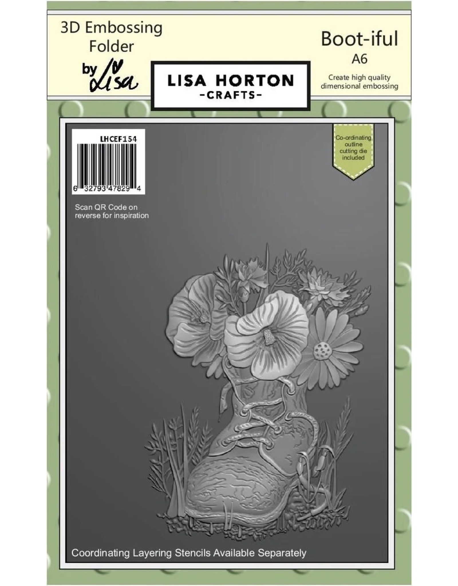 LISA HORTON BOOTIFUL A6 3D EMBOSSING FOLDER AND DIE Scrapbook Centrale