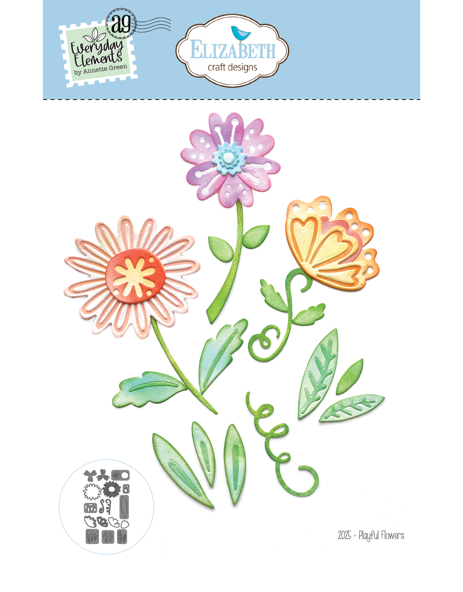ELIZABETH CRAFT DESIGNS ELIZABETH CRAFT DESIGNS EVERYDAY ELEMENTS BY ANNETTE GREEN PLAYFUL FLOWERS DIE SET