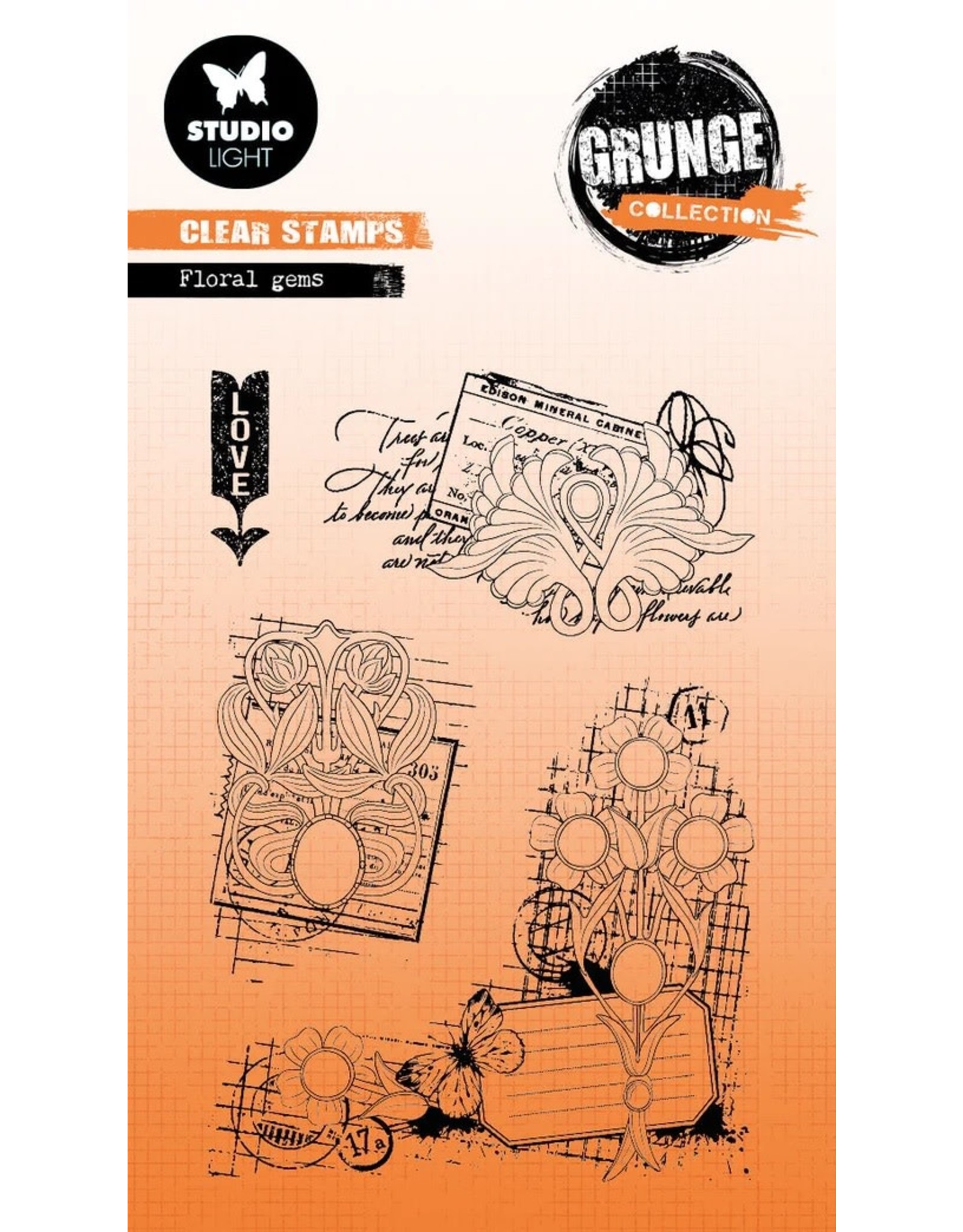 STUDIOLIGHT STUDIOLIGHT GRUNGE COLLECTION FLORAL GEMS CLEAR STAMP SET