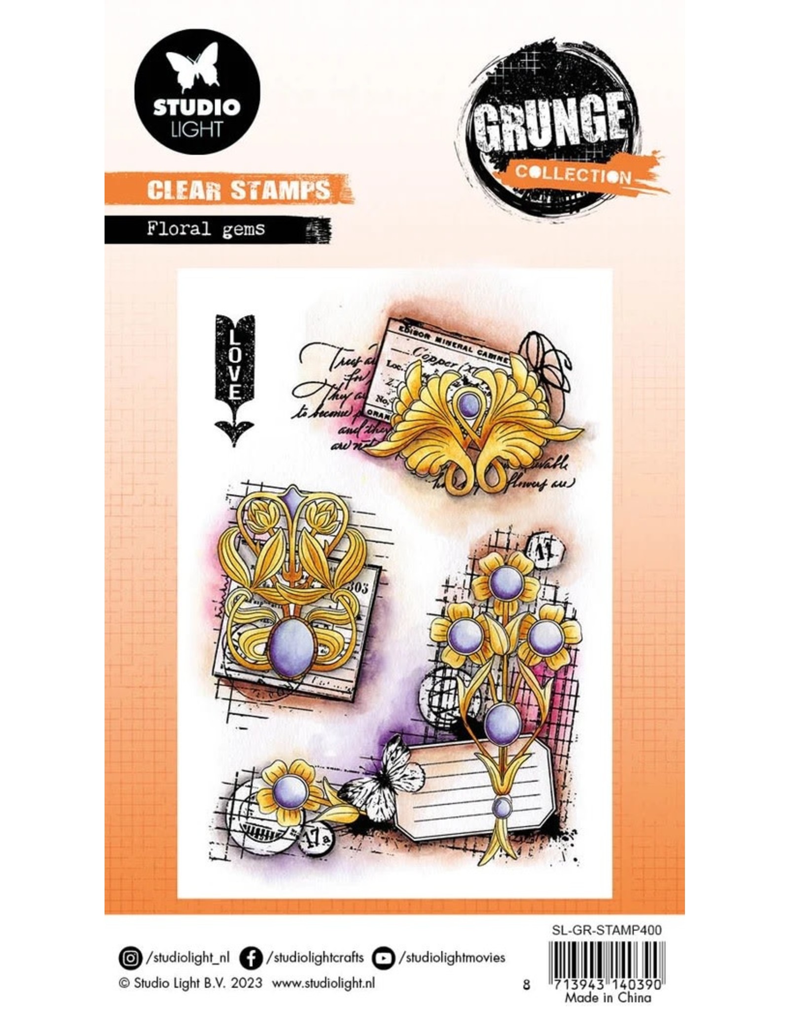 STUDIOLIGHT STUDIOLIGHT GRUNGE COLLECTION FLORAL GEMS CLEAR STAMP SET