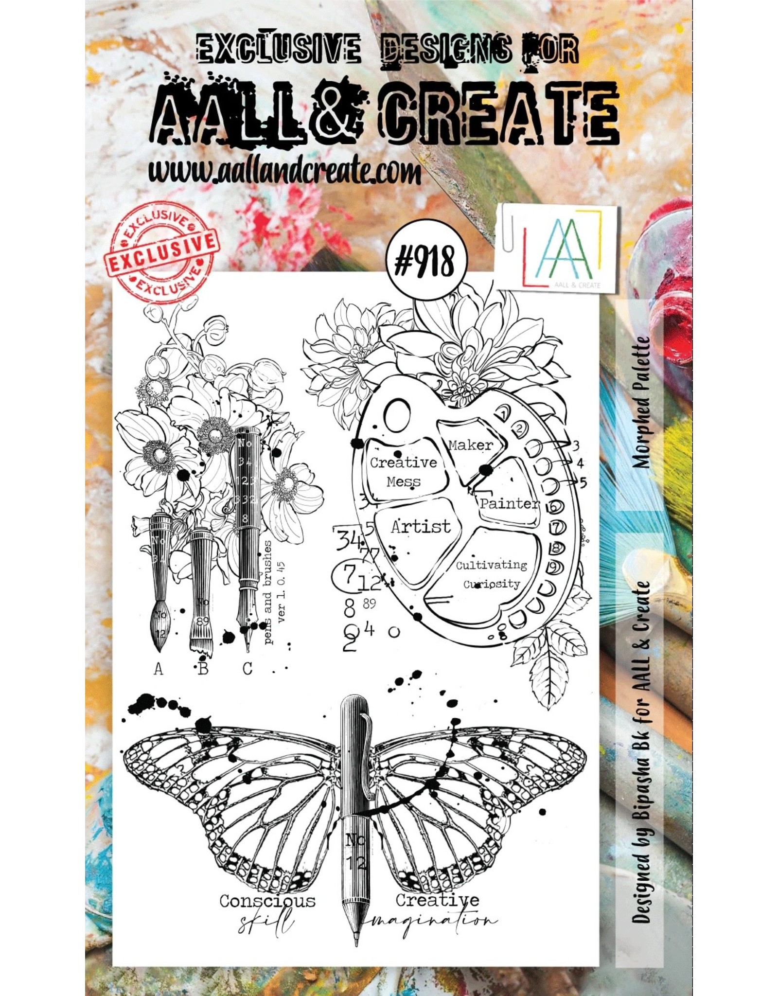 AALL & CREATE AALL & CREATE BIPASHA BK #918 MORPHED PALETTE A6 ACRYLIC STAMP SET