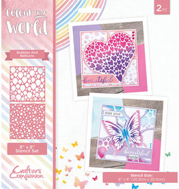 CRAFTERS COMPANION CRAFTER'S COMPANION COLOUR YOUR WORLD COLLECTION BUBBLES AND BALLOONS 8x8 STENCIL SET 2/PK