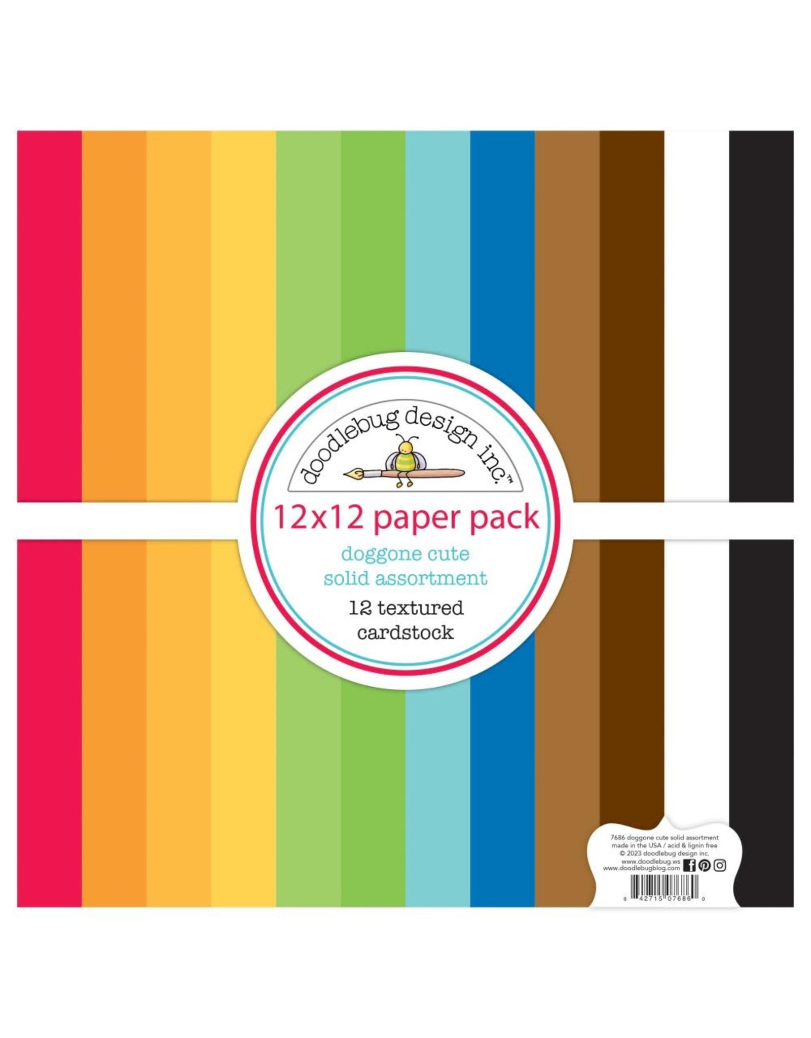 DOODLEBUG DESIGN DOODLEBUG DESIGN DOGGONE CUTE 12x12 PAPER PACK SOLID ASSORTMENT