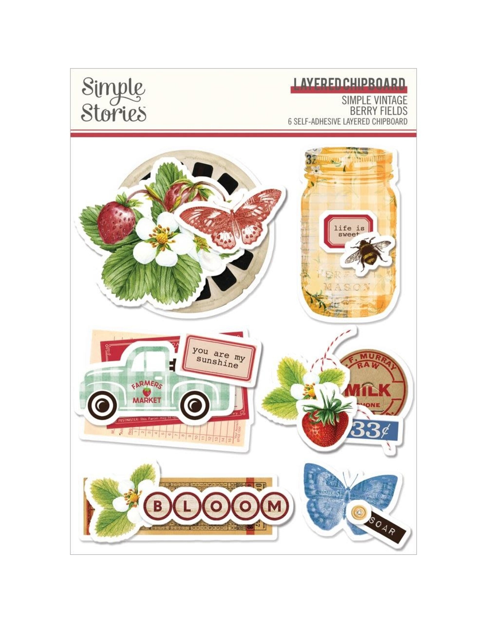 SIMPLE STORIES SIMPLE STORIES SIMPLE VINTAGE BERRY FIELDS LAYERED CHIPBOARD STICKERS 6/PK