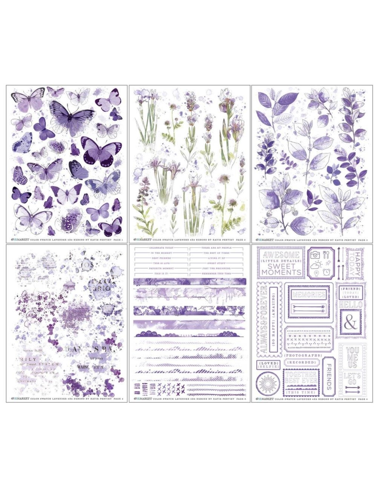 49 AND MARKET 49 AND MARKET COLOR SWATCH LAVENDER 6x8 RUB-ON TRANSFER SET 6/PK