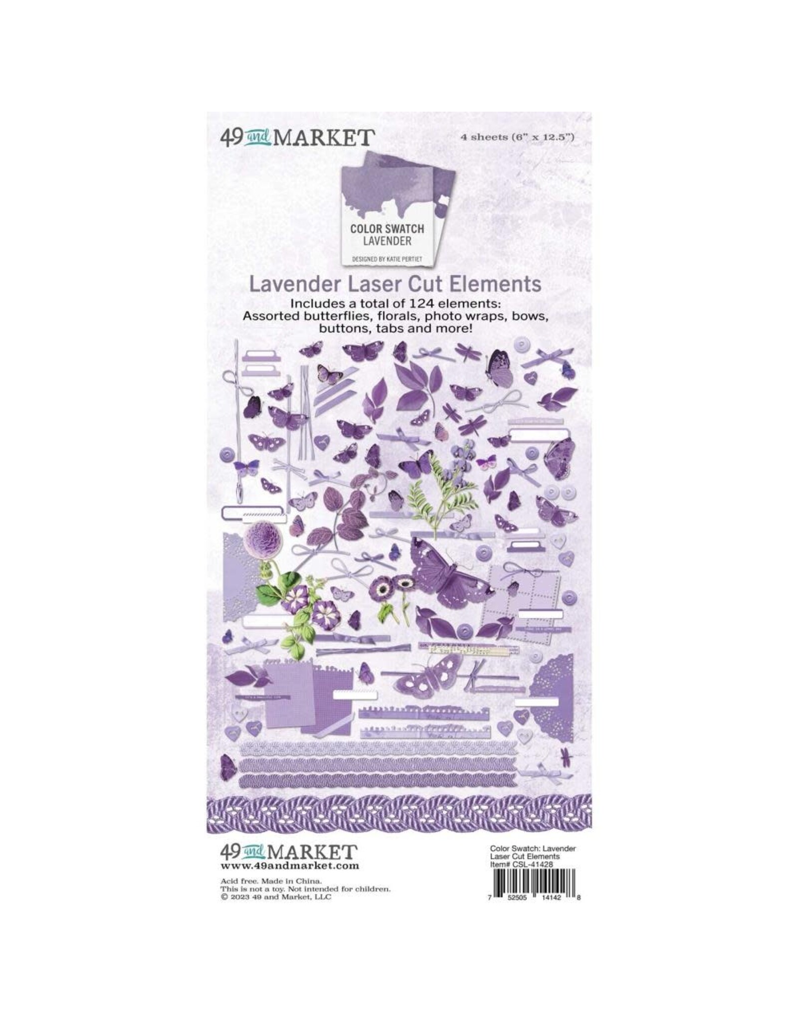 49 AND MARKET 49 AND MARKET COLOR SWATCH LAVENDER 6x12 LASER CUT ELEMENTS  124/PK