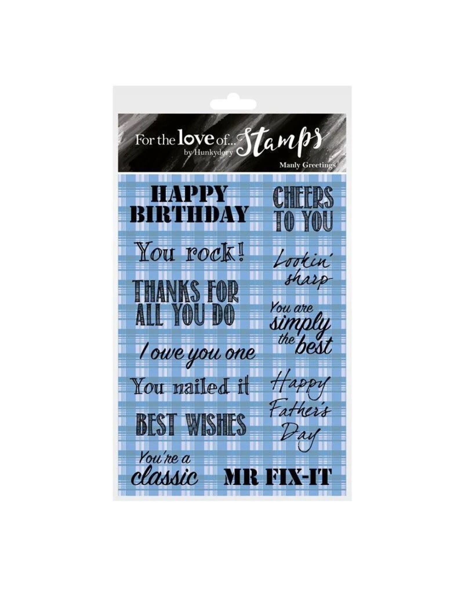 HUNKYDORY CRAFTS LTD. HUNKYDORY FOR THE LOVE OF STAMPS MANLY GREETINGS CLEAR STAMP SET