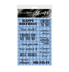 HUNKYDORY CRAFTS LTD. HUNKYDORY FOR THE LOVE OF STAMPS MANLY GREETINGS CLEAR STAMP SET