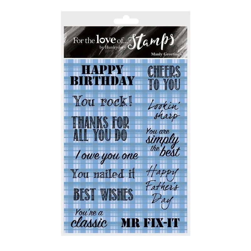 HUNKYDORY CRAFTS LTD. HUNKYDORY FOR THE LOVE OF STAMPS MANLY GREETINGS CLEAR STAMP SET