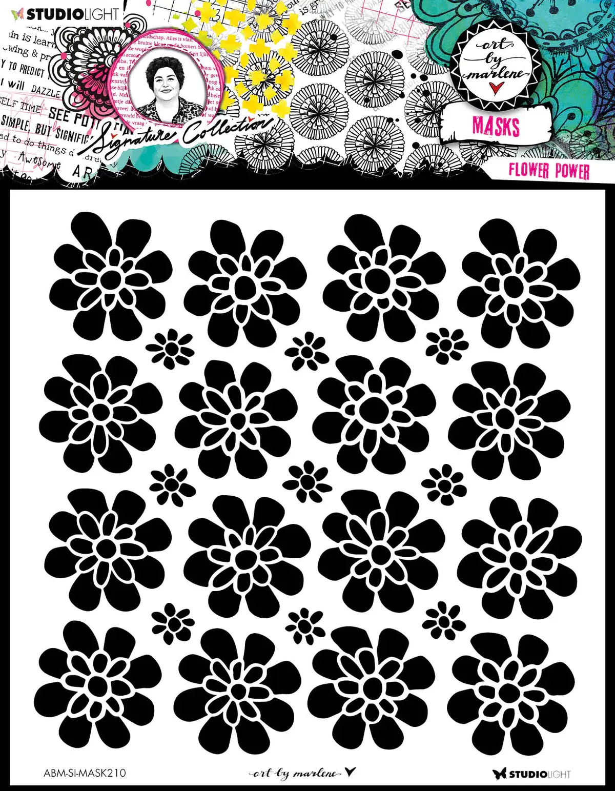 STUDIOLIGHT STUDIOLIGHT ART BY MARLENE SIGNATURE COLLECTION FLOWER POWER 8x8 MASKS STENCIL