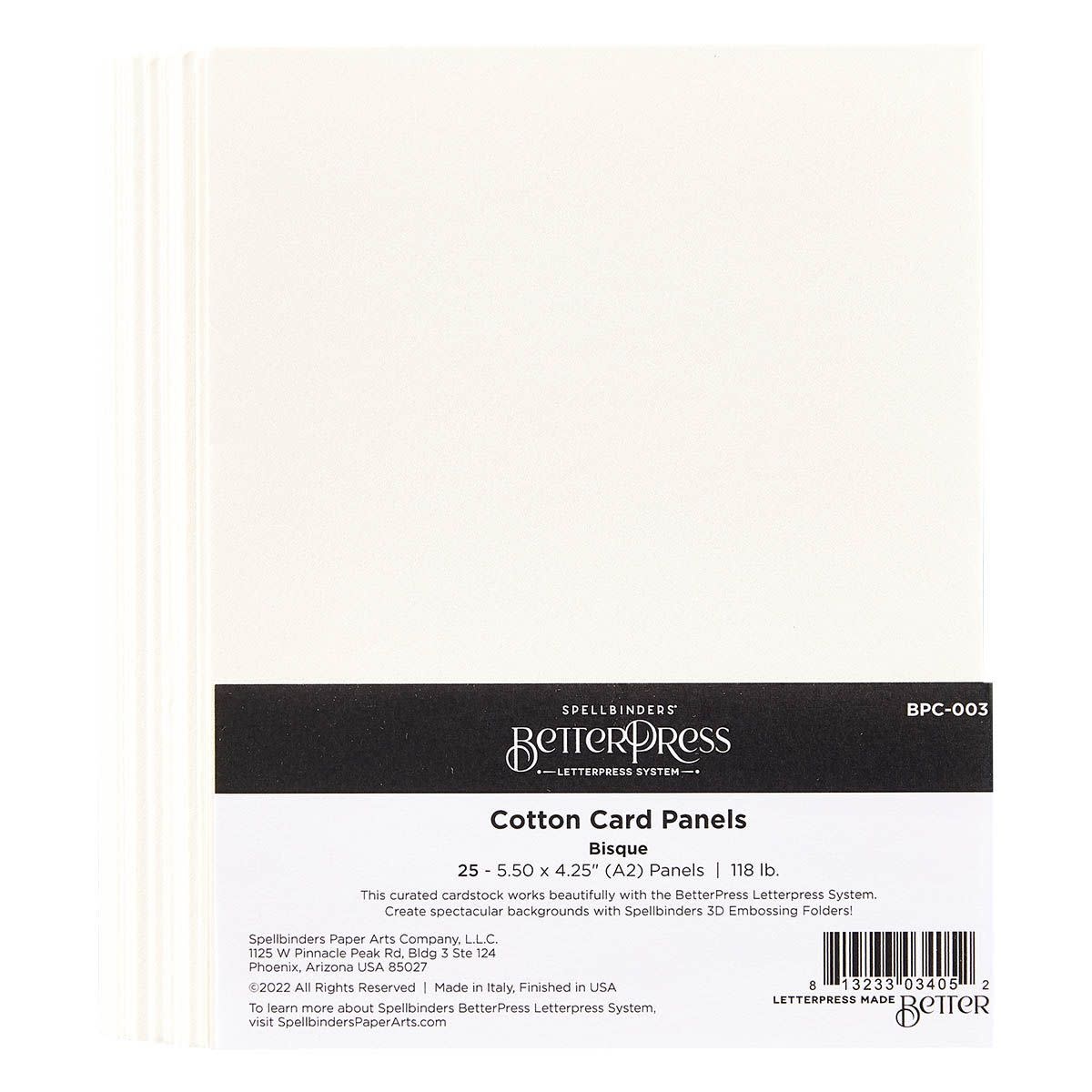 SPELLBINDERS SPELLBINDERS BETTERPRESS 5.5x4.25 (A2) BISQUE COTTON CARD PANELS 25/PK