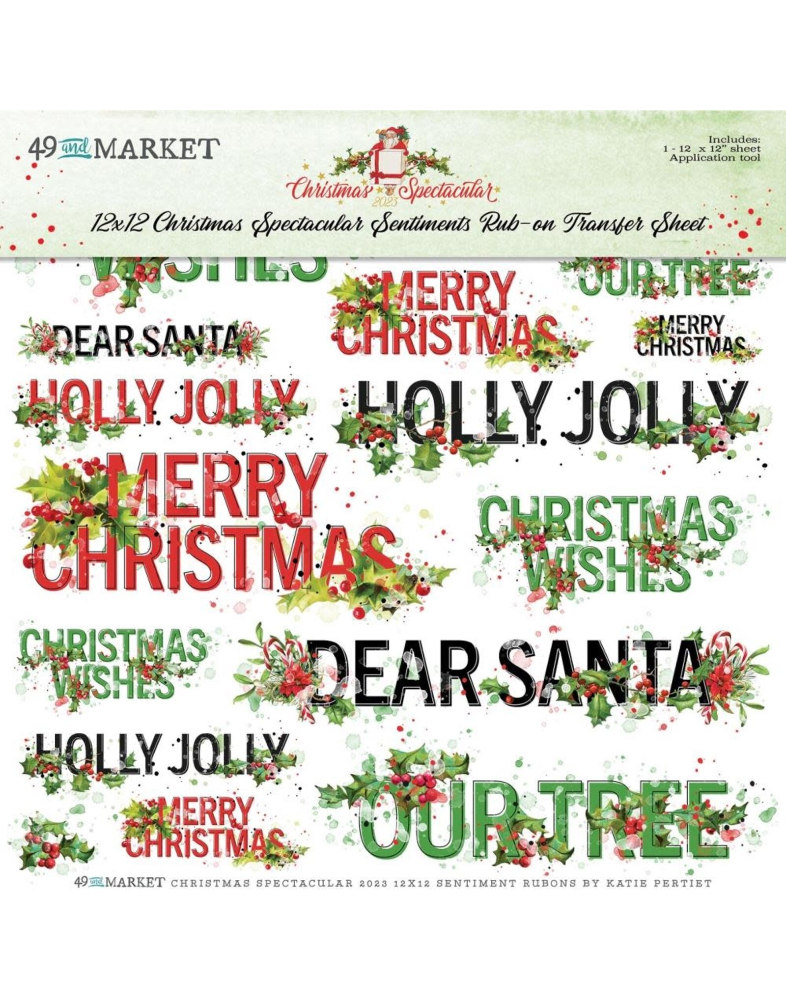 49 AND MARKET 49 AND MARKET CHRISTMAS SPECTACULAR 2023 SENTIMENTS 12x12 RUB-ON TRANSFER SHEET