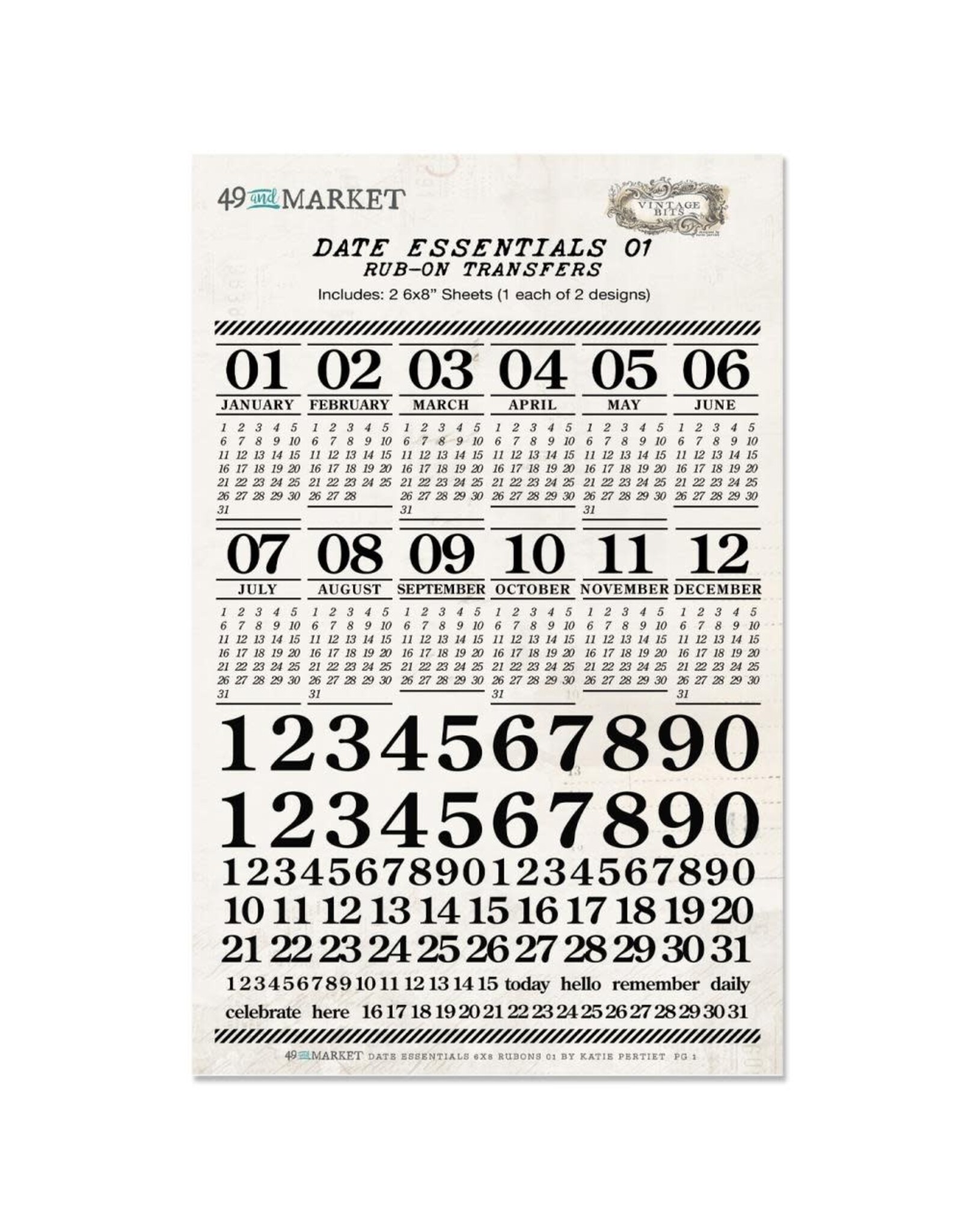 49 AND MARKET 49 AND MARKET VINTAGE BITS DATE ESSENTIALS 01 6x8 RUB-ON TRANSFERS 2/PK