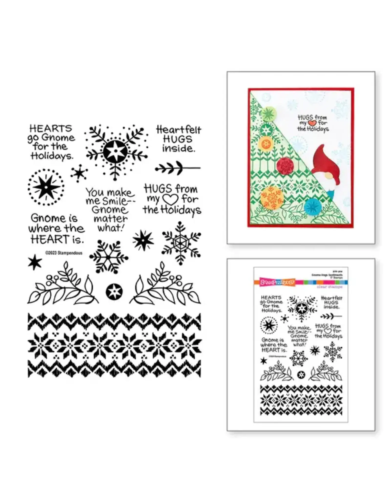 STAMPENDOUS STAMPENDOUS HOLIDAY HUGS COLLECTION GNOME HUGS SENTIMENTS CLEAR STAMP SET