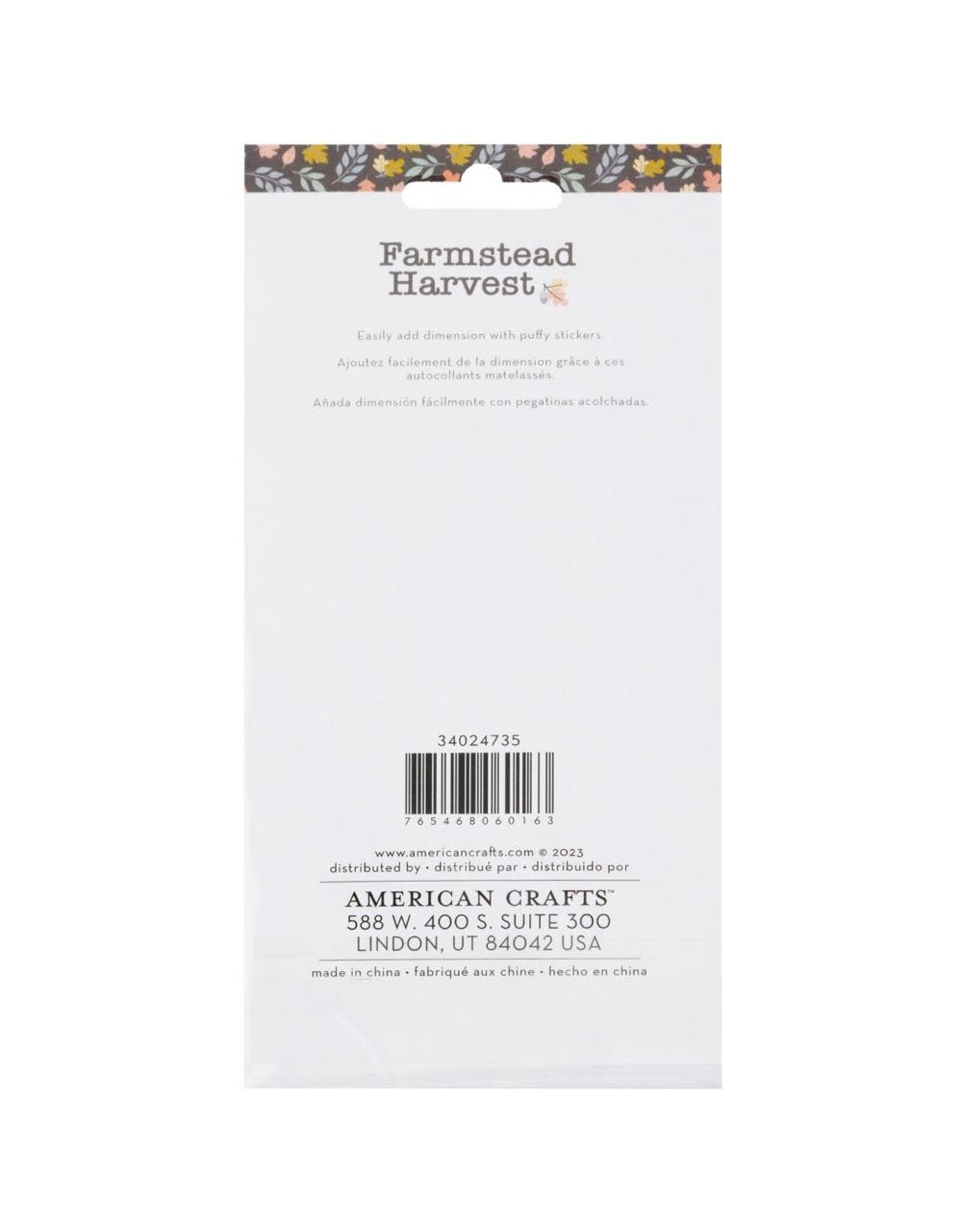 AMERICAN CRAFTS AMERICAN CRAFTS FARMSTEAD HARVEST PUFFY ALPHA STICKERS