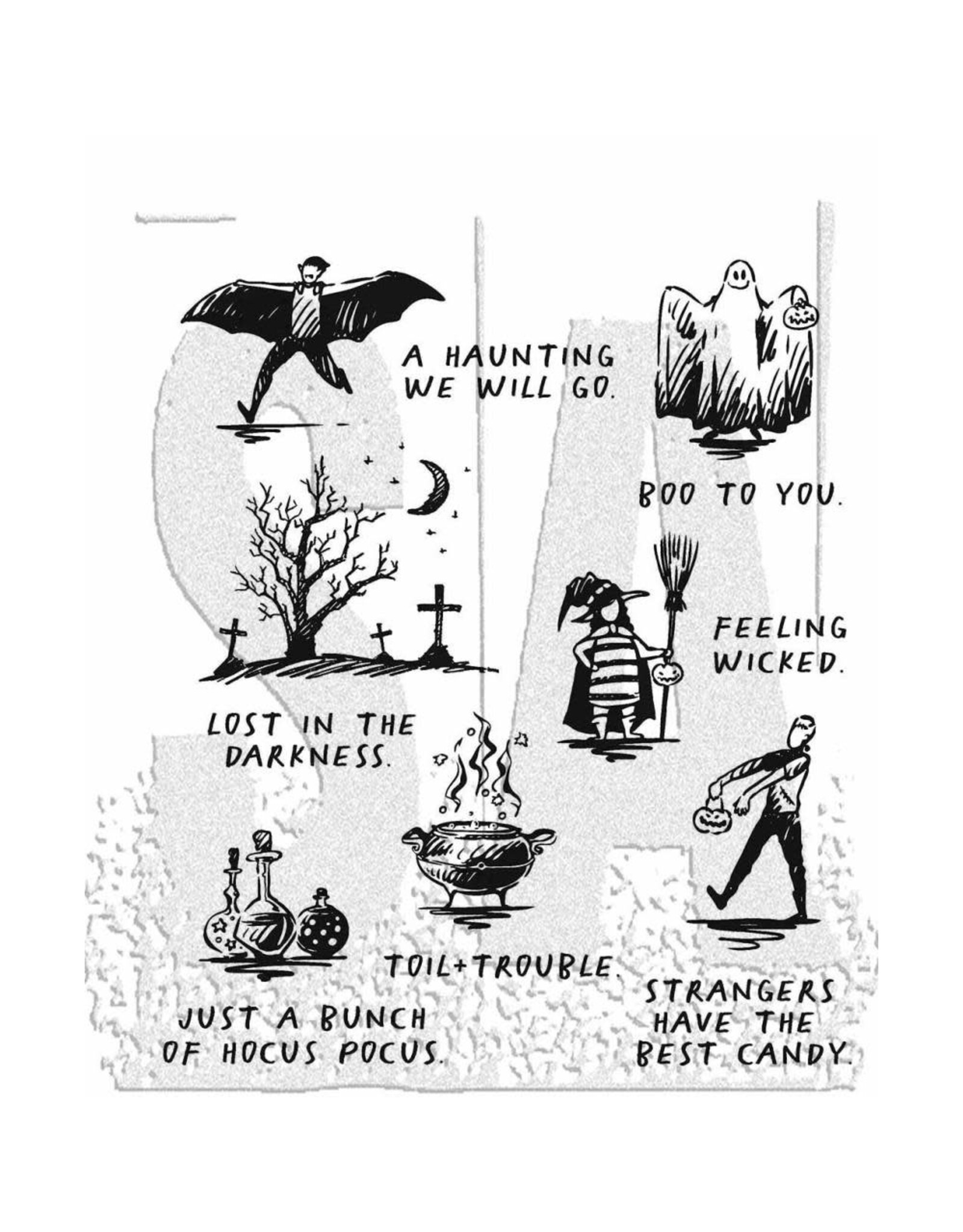 STAMPERS ANONYMOUS STAMPERS ANONYMOUS TIM HOLTZ HALLOWEEN SKETCHBOOK 7x8.5 CLING STAMP SET