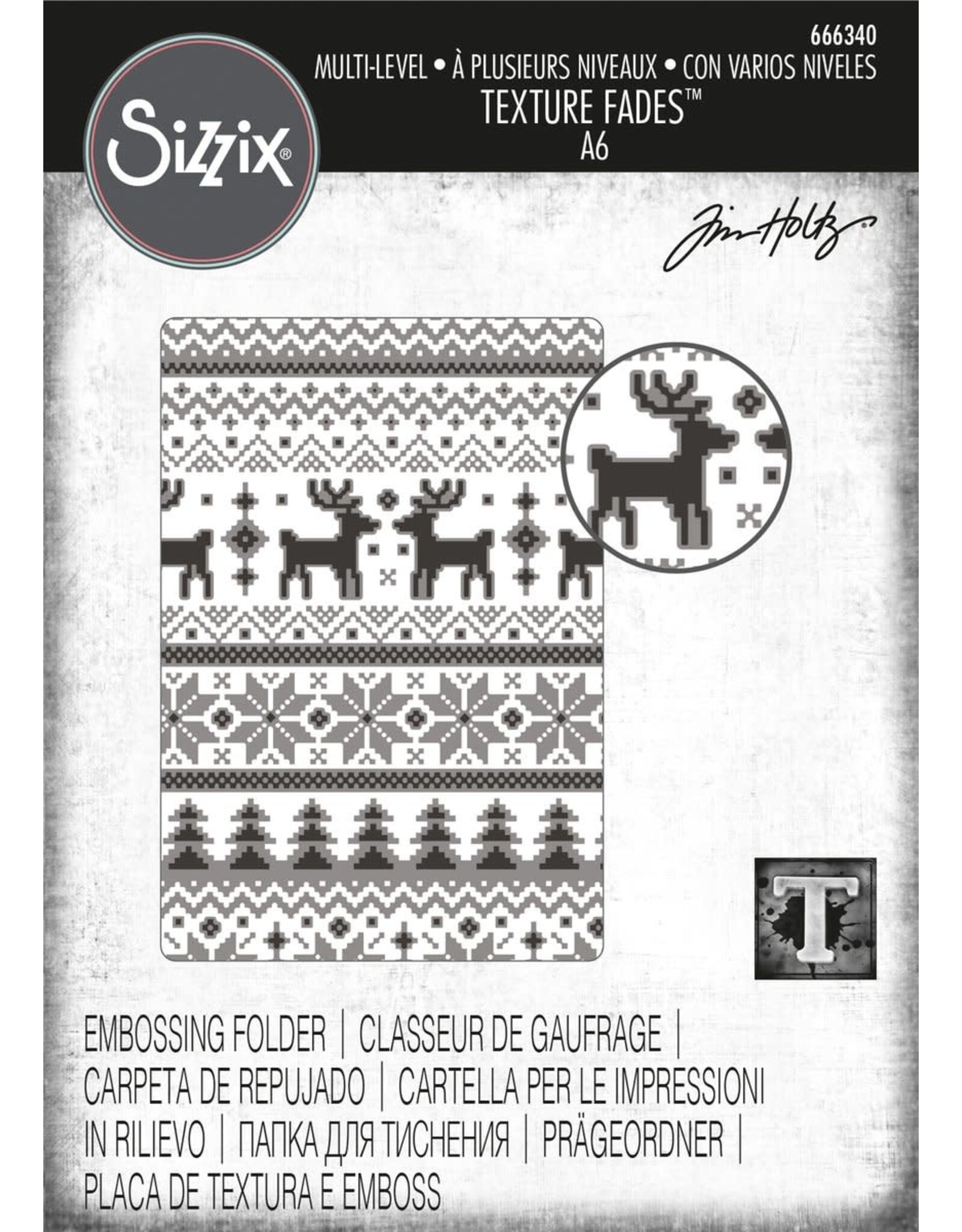 SIZZIX SIZZIX TIM HOLTZ MULTI-LEVEL TEXTURE FADES HOLIDAY KNIT A6 EMBOSSING FOLDER