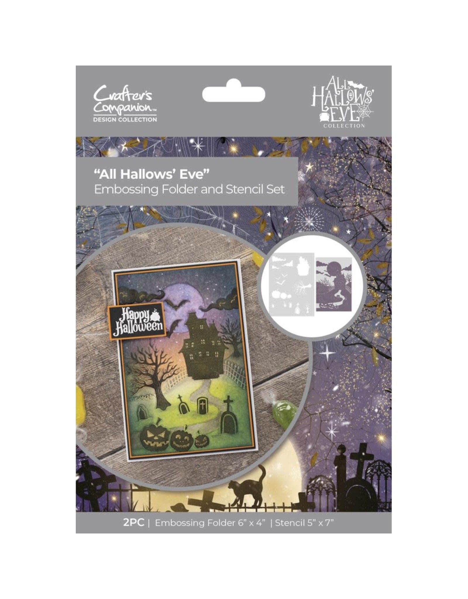CRAFTERS COMPANION CRAFTERS COMPANION ALL HALLOWS' EVE COLLECTION ALL HALLOWS' EVE EMBOSSING FOLDER AND STENCIL SET