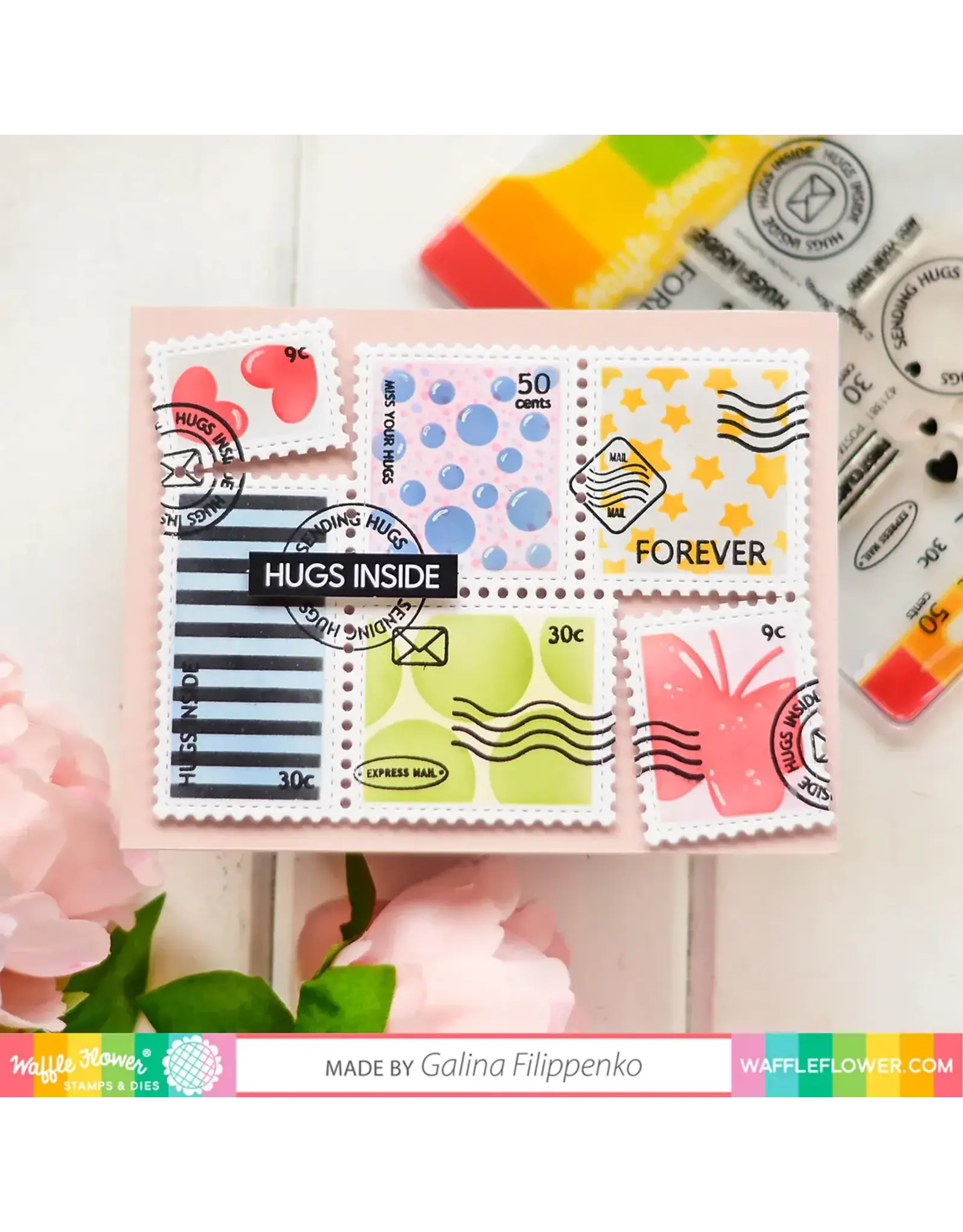 WAFFLE FLOWER WAFFLE FLOWER POSTAGE COLLAGE COLORING STENCIL 2/PK