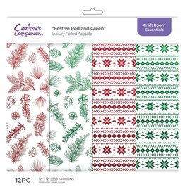 CRAFTERS COMPANION CRAFTERS COMPANION CRAFT ROOM ESSENTIALS FESTIVE RED AND GREEN 12x12 LUXURY FOILED ACETATE 12/PK