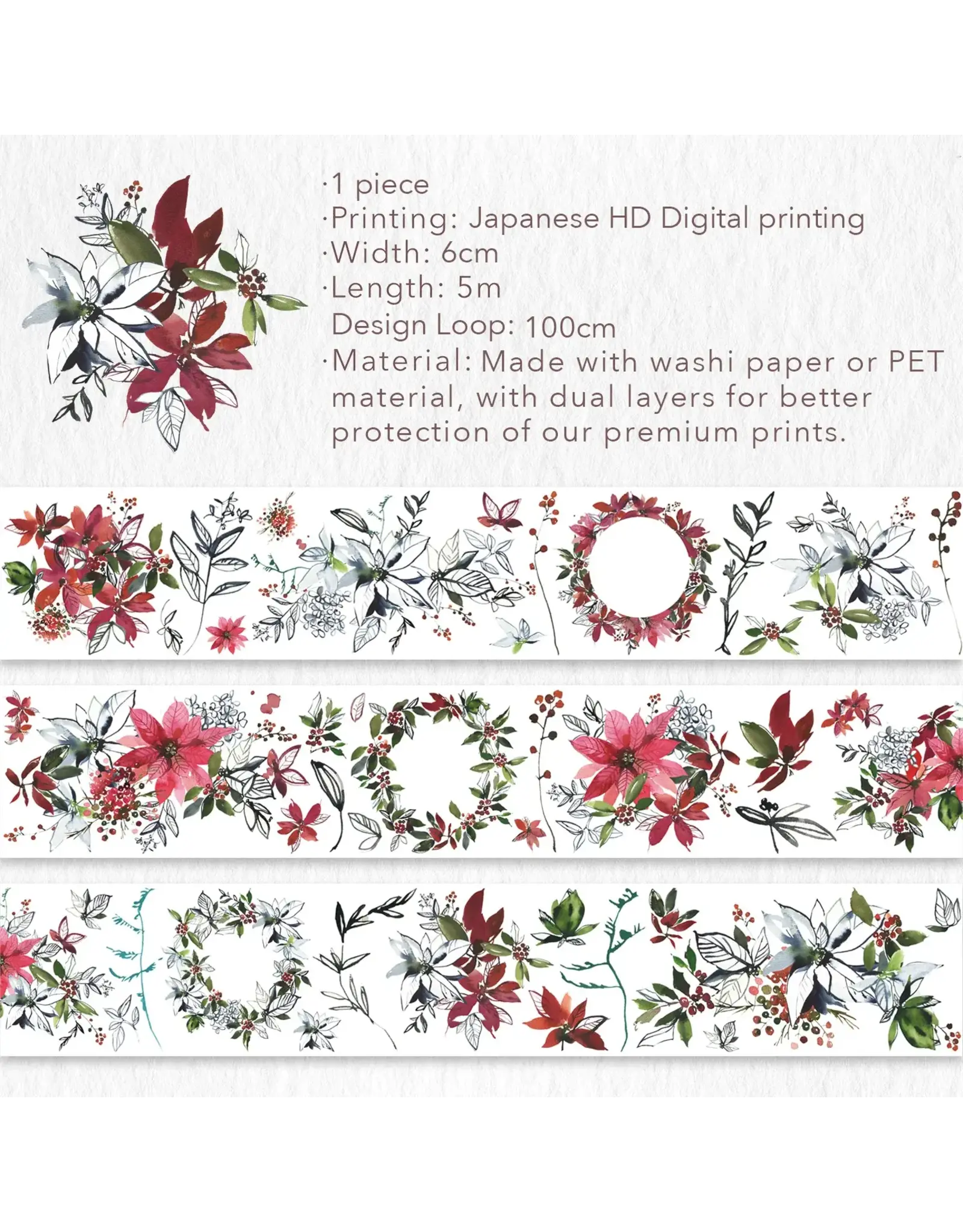 Poinsettia Wide Washi / PET Tape