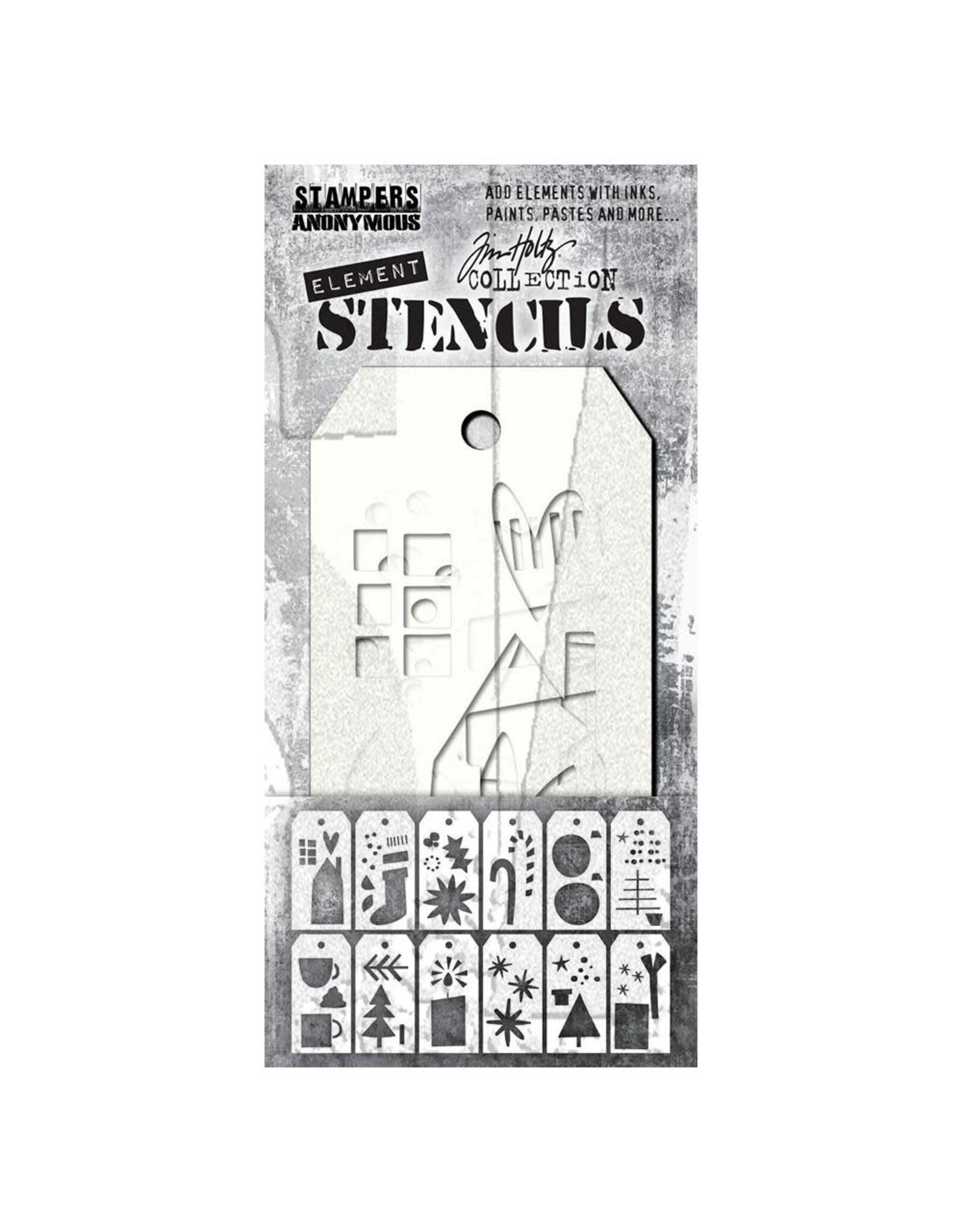 STAMPERS ANONYMOUS STAMPERS ANONYMOUS TIM HOLTZ FESTIVE ART ELEMENT STENCIL SET 12/PK