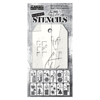 STAMPERS ANONYMOUS STAMPERS ANONYMOUS TIM HOLTZ FESTIVE ART ELEMENT STENCIL SET 12/PK