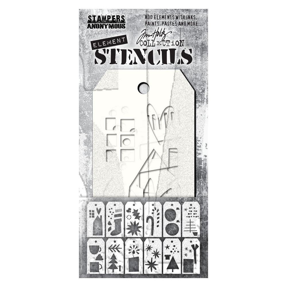 STAMPERS ANONYMOUS STAMPERS ANONYMOUS TIM HOLTZ FESTIVE ART ELEMENT STENCIL SET 12/PK