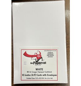 PAPER CUT THE PAPER CUT 10 JUMBO (A-9) WHITE COUGAR OPAQUE 80 lb CARDS WITH ENVELOPES 5.5x8.5 FOLDED