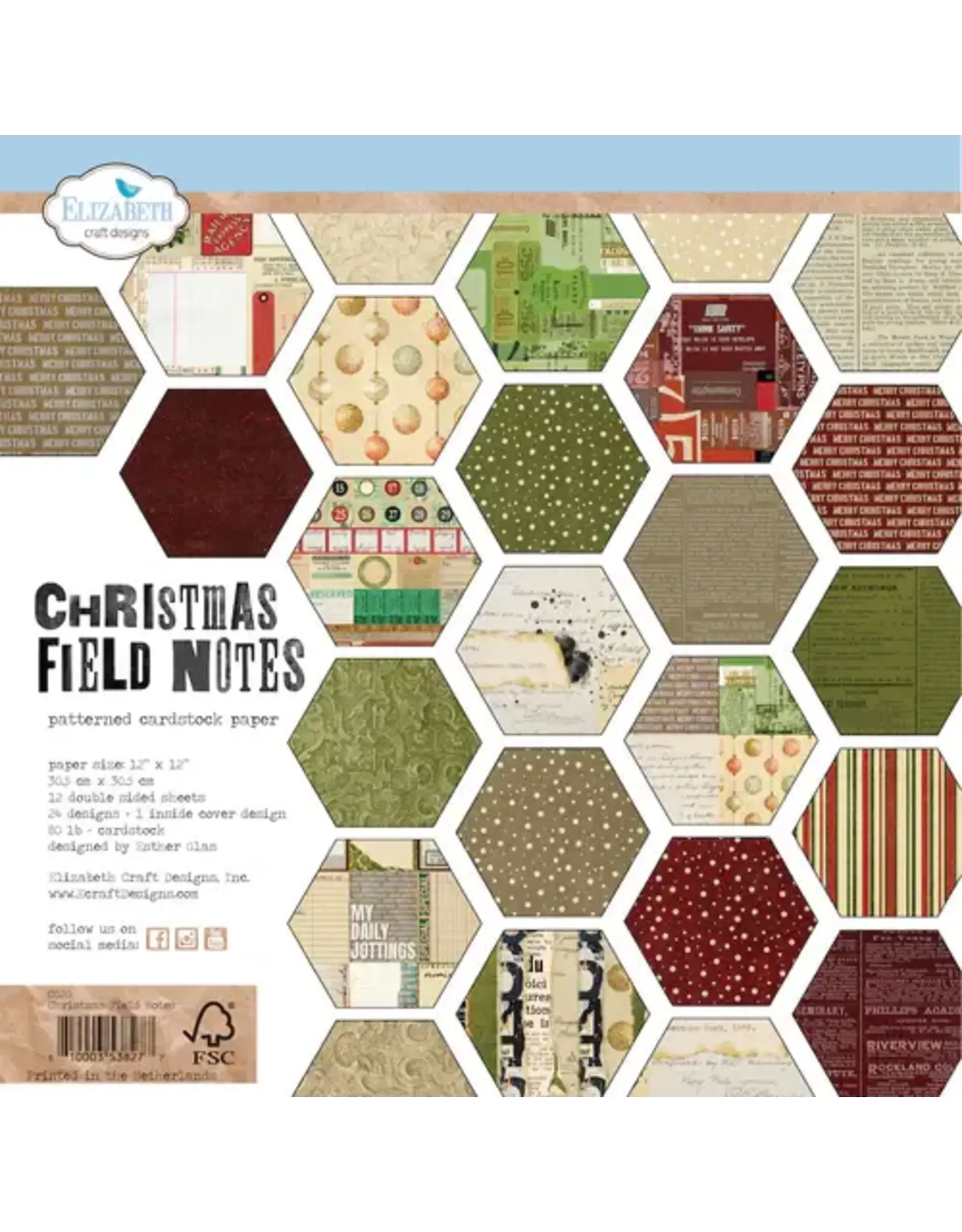 ELIZABETH CRAFT DESIGNS ELIZABETH CRAFT DESIGNS CHRISTMAS FIELD NOTES 12X12 PAPER PACK