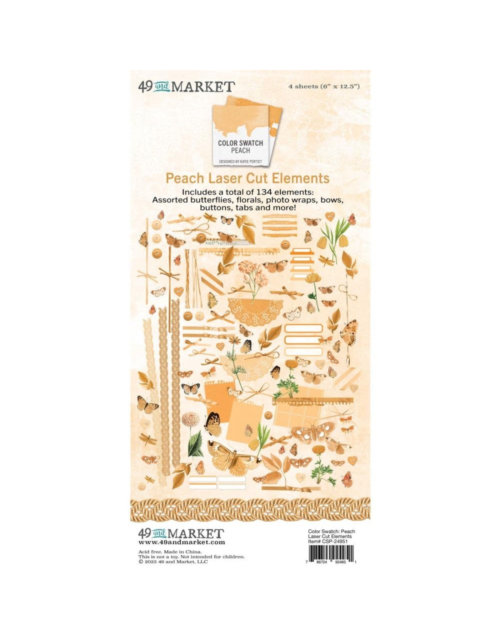 49 AND MARKET 49 AND MARKET COLOR SWATCH PEACH 6x12 LASER CUT ELEMENTS  134/PK
