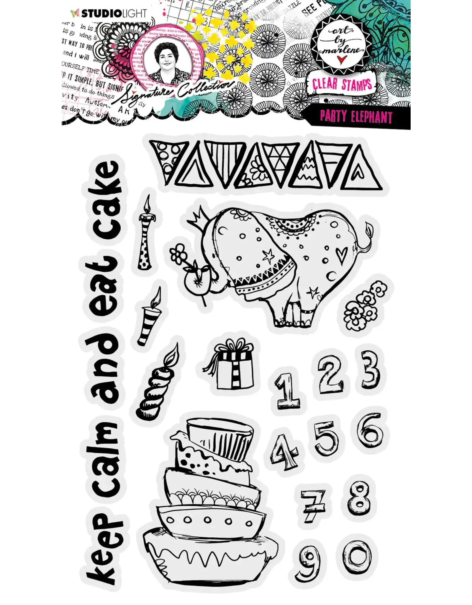 STUDIOLIGHT STUDIOLIGHT ART BY MARLENE SIGNATURE COLLECTION PARTY ELEPHANT CLEAR STAMP SET