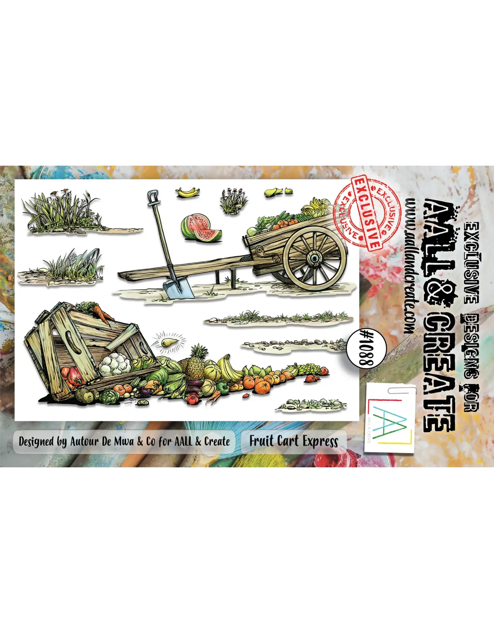 AALL & CREATE AALL & CREATE AUTOUR DE MWA #1088 FRUIT CART EXPRESS A6 CLEAR STAMP SET