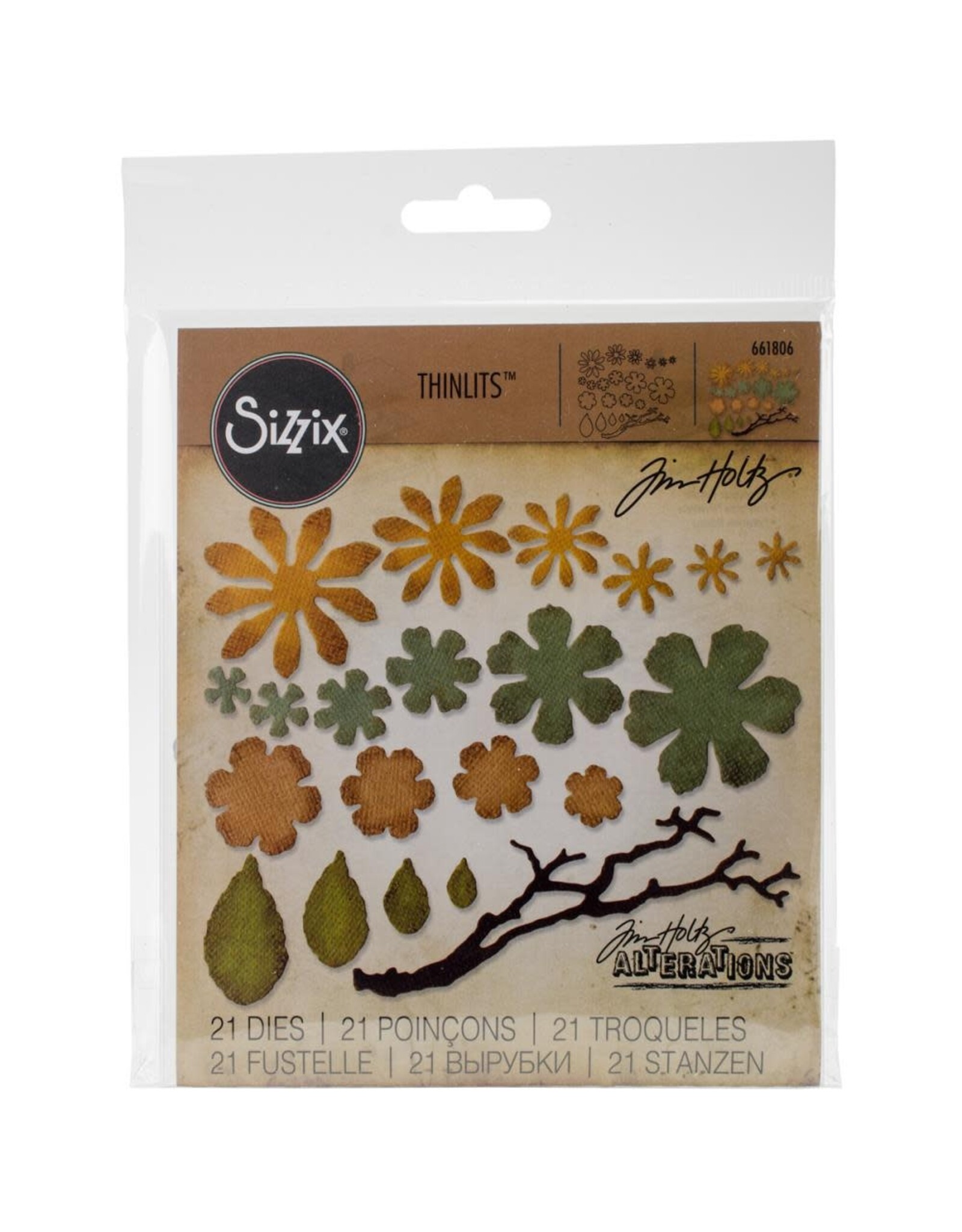 SIZZIX SIZZIX TIM HOLTZ SMALL TATTERED FLORALS THINLITS DIE SET